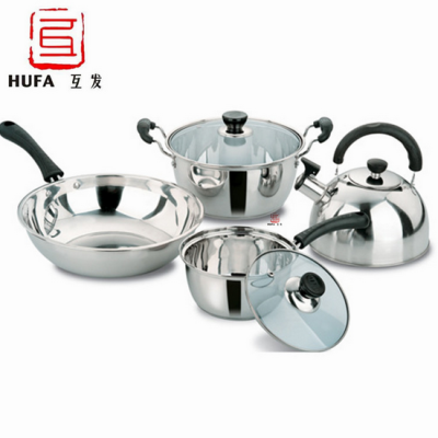 European-Style Stainless Steel Elegant Four-Piece Pot Kettle Soup Pot Milk Pot Frying Tripod Set Non-Magnetic Double Bottom