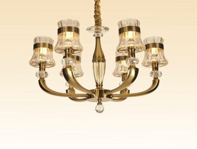 European classical luxury crystal chandelier glass lampshade copper zinc alloy lighting series two dining room