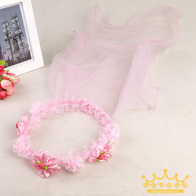 Korean children garland girls wedding headdress flower girl long veil princess dress accessories