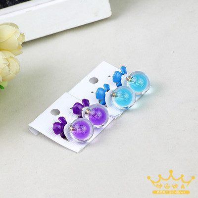 Transparent color acrylic beads three petal flowers Earrings temperament hypoallergenic Earrings