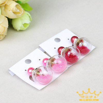 Earring glass ball powder matte beads earrings earrings temperament