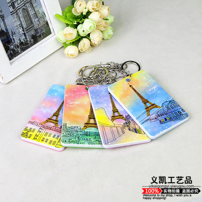 Eiffel Tower Card Holder Work Certificate Holder Student Access Control Card Clamp Keychain Key Buclk