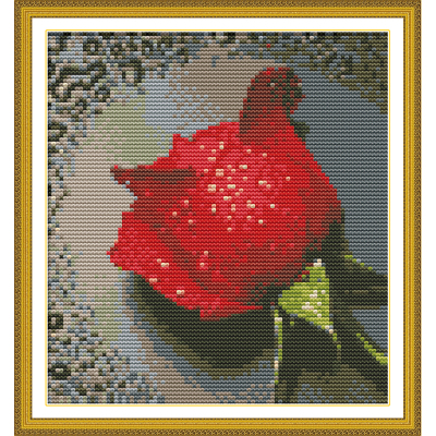 Living Room DIY Cross Stitch Material Package New Printed Cloth Water Drop Rose Red 0066
