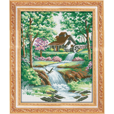 Living room DIY cross stitch material package crafts printed forest cabin 0814