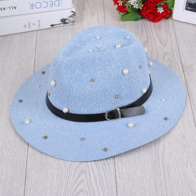 Pearl sun hat summer uv protection loop yarn beach hat lady