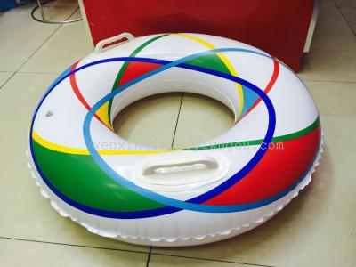 Inflatable swim ring thickened geometry life buoy floating ring belt handle for children