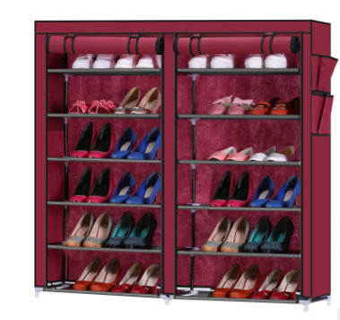 Folding roll curtain cloth shoe cabinet dustproof shoe rack double row large capacity receive creative combination