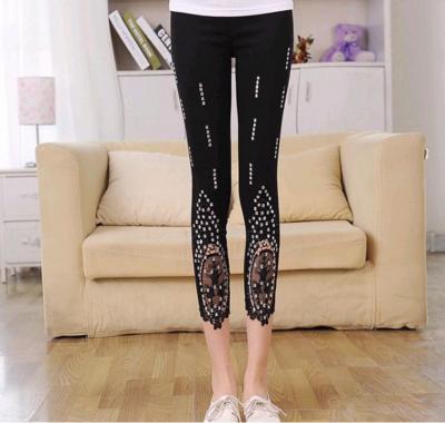 European women's new autumn thin new drilling lace embroidered stitching yarn Eugen feet Leggings