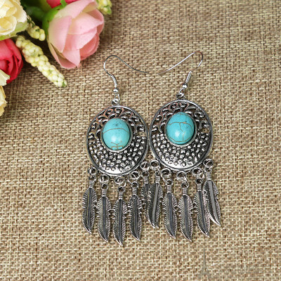 DIY accessories zinc alloy Silver Inlaid Turquoise Pendant Earrings
