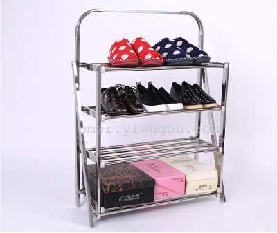 Foldable Stainless Steel Four-Tier Shoe Rack Foldable Installation-Free Multi-Function Shoe Cabinet Reinforced Storage Rack