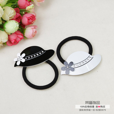 Korean new hair accessories acrylic black and white hat hair band hair rope leather ring