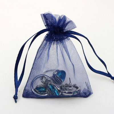 Organza Drawstring Small Yarn Bag Custom Logo 7*9 Navy Blue