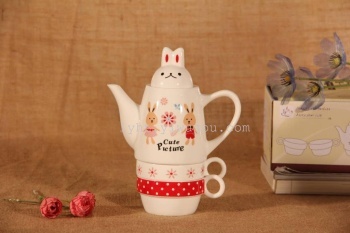 Ceramic cartoon rabbit a pot of two cups female pot set creative coffee cup lovely animal tea cup ceramic gifts