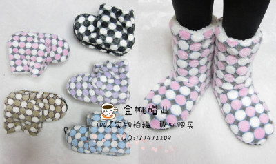 Foreign trade spot winter warm floor shoes printed polka dot flannelette thick floor boots.