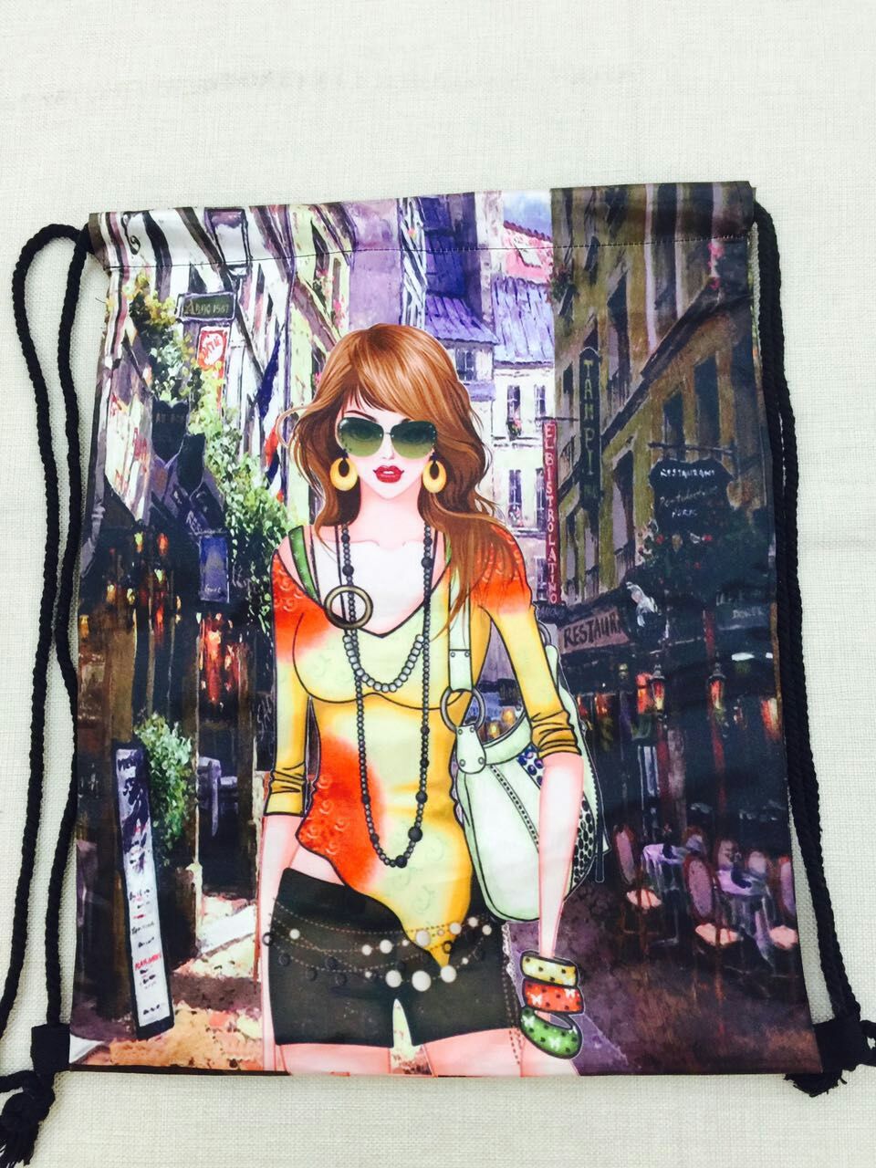 印花抽绳背包双肩包束口袋创意购物袋抽袋