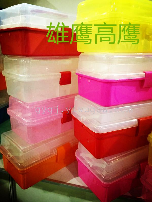 五金工具透明盒塑料工具箱收纳箱铁扣工具箱透明盖工具箱