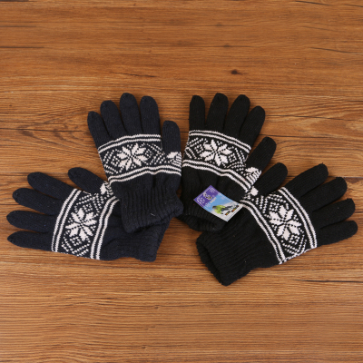 Winter south Korean knitting wool gloves double snowflake insulation gloves.