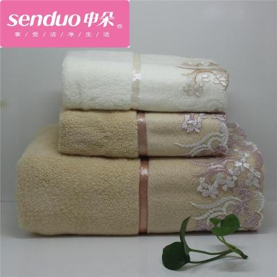 Shanghai flower lace wool bath towel three piece, with gift box packaging