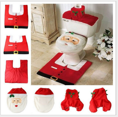 Foreign trade Christmas Decoration Christmas husband public toilet seat 3 sets of Santa Claus toilet cover