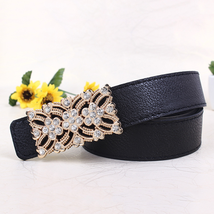 女士  水钻镶嵌 宽腰带平滑板扣皮带