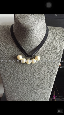 Korean star with five pearls with short neck collar female clavicular Necklace 110 (16)