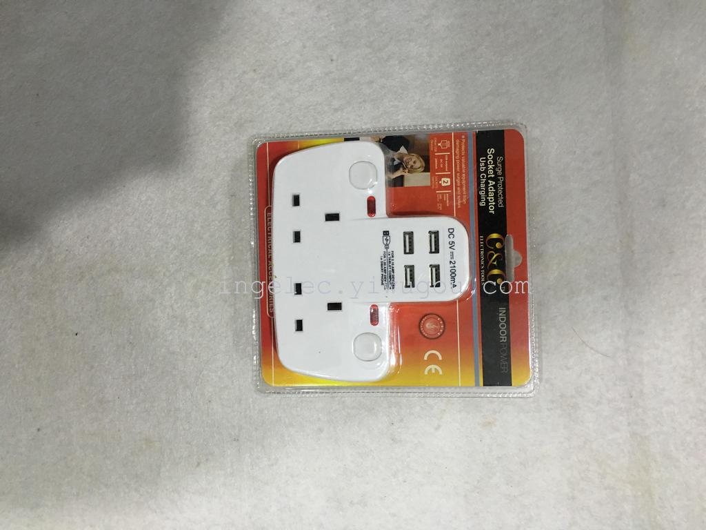 5V 英式安全保护4USB 双联带开关电源插座 接线板 排插