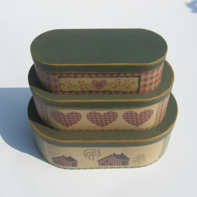 W9154/5 retro English garden oval gift box paper box with 3 pieces