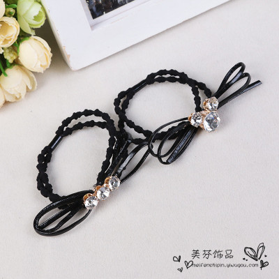 South Korea imported crystal pendant leather bow tie rope ring slub hair elastic rope