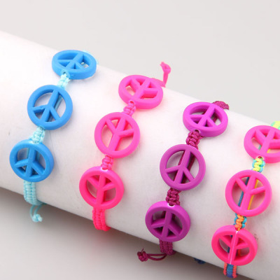 Hand DIY woven peace logo dazzle Color Bracelet
