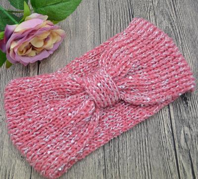  European new knitting wool yarn sequined bow shape head ring / headband​