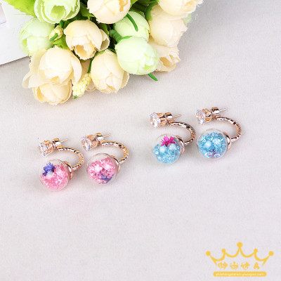 South Korea sweet zircon crystal glass ball stud earrings temperament turn buckle