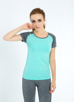 Stitching solid color short-sleeved yoga fitness outdoor sports T-shirt Slim shirt