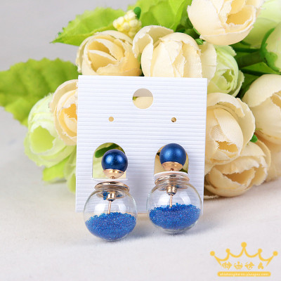 The Korean version of all-match before and after the glass crystal ball stud earrings double ball zircon