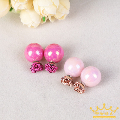 Solid color ball head AB Earrings Ear jewelry earrings double sweet temperament of fashion