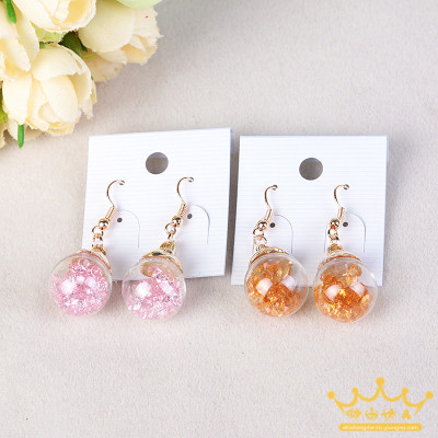 The glass ball spherical crystal earrings Korean fashion hourglass bare Diamond Earrings multicolor