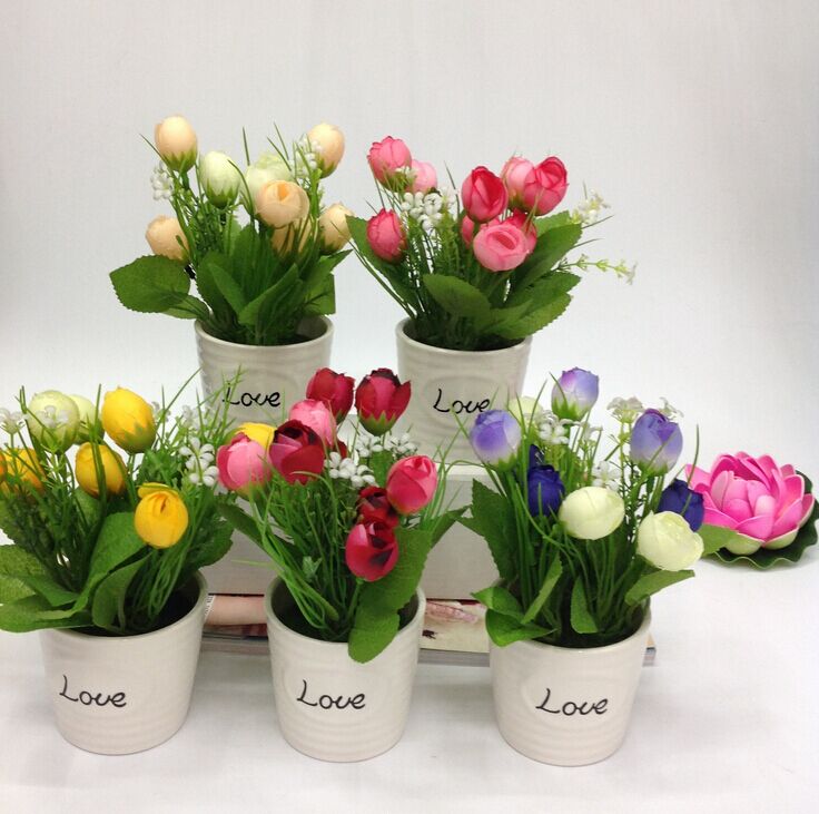 玫瑰苞盆景仿真花盆栽家居装饰 