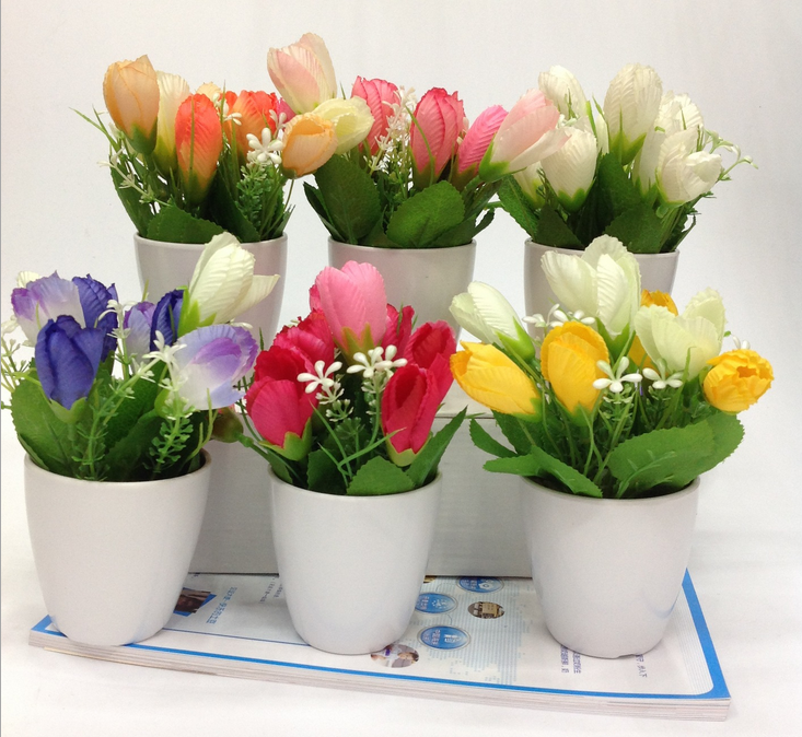 郁金香盆景仿真花盆栽家居装饰 