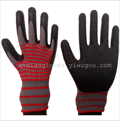 The new 13 needle dipped nylon gloves wrinkles double color yarn and comfortable hand paste manufacturers selling