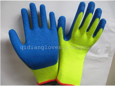 21 pin fluorescent green yarn gloves dip blue latex gloves wrinkles