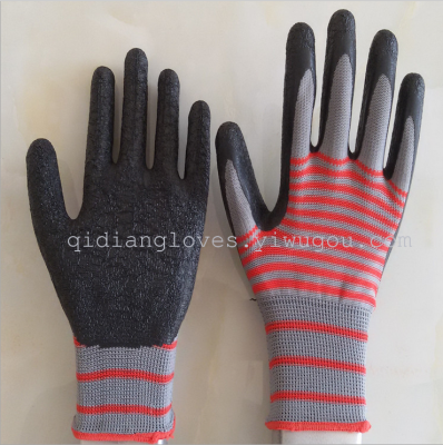 The new 13 dipped nylon gloves wrinkles double color yarn and comfortable hand paste manufacturers selling