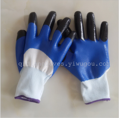 Ding Qing Wuzhi strengthen ultra durable double color NBR gloves labor work gloves