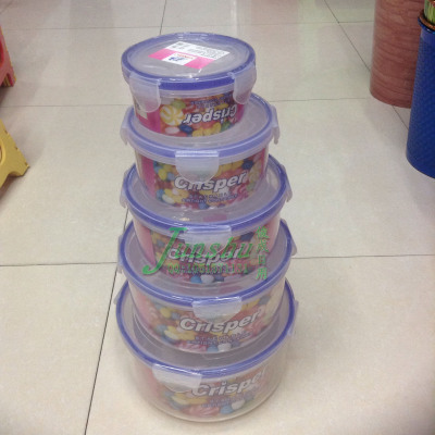 Five sets of transparent plastic box round lunch box sealed lunch box