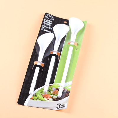 Chentai kitchen utensils long handle PP plastic salad spoon 3 serving as mixing chopsticks