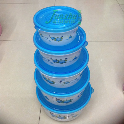 Five sets of plastic box printing round lunch box lunch box fruit