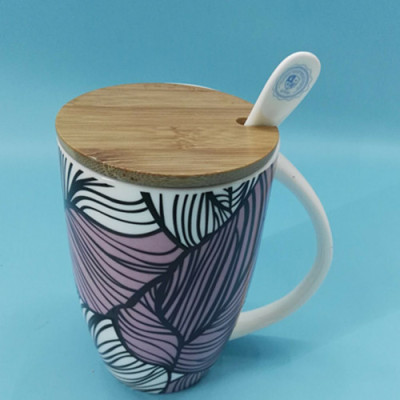 Ceramic cup with spoon milk cup with lid