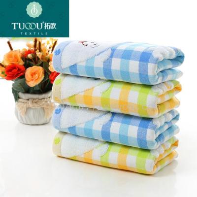 Tuo Europe pure cotton gauze jacquard lattice cartoon embroidery towel soft absorbent adult baby baby gift towel