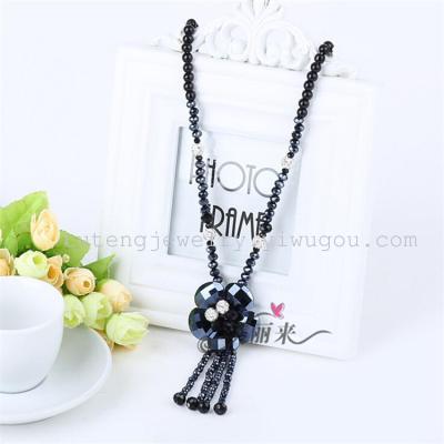 New Women's Necklace Crystal Woven Flower Sweater Chain Strange Creative Simple Necklace