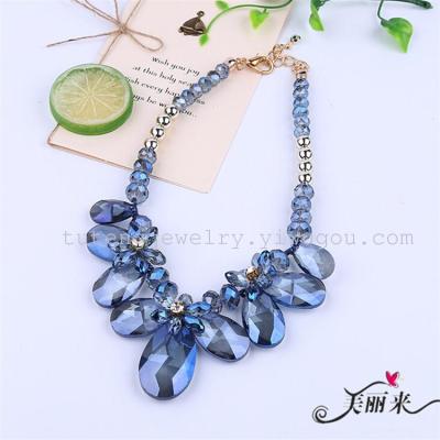 Factory Wholesale New Fashion High-End European and American Ornament Crystal Necklace Short Pendant