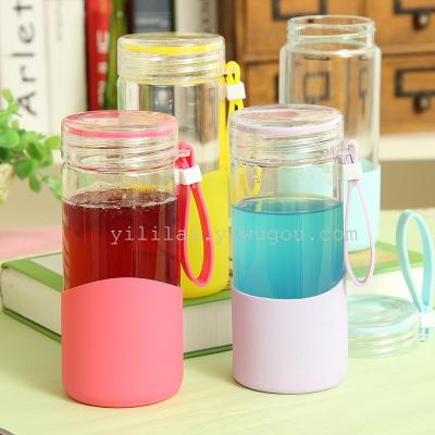 The new acrylic transparent silica gel glass cup cover fashion creative student portable tea cup