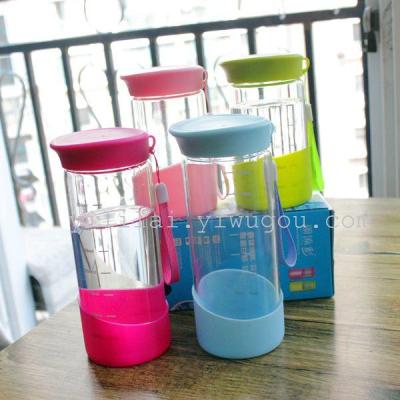 Glass graduated cup with lid glass transparent silicone cup milk cup